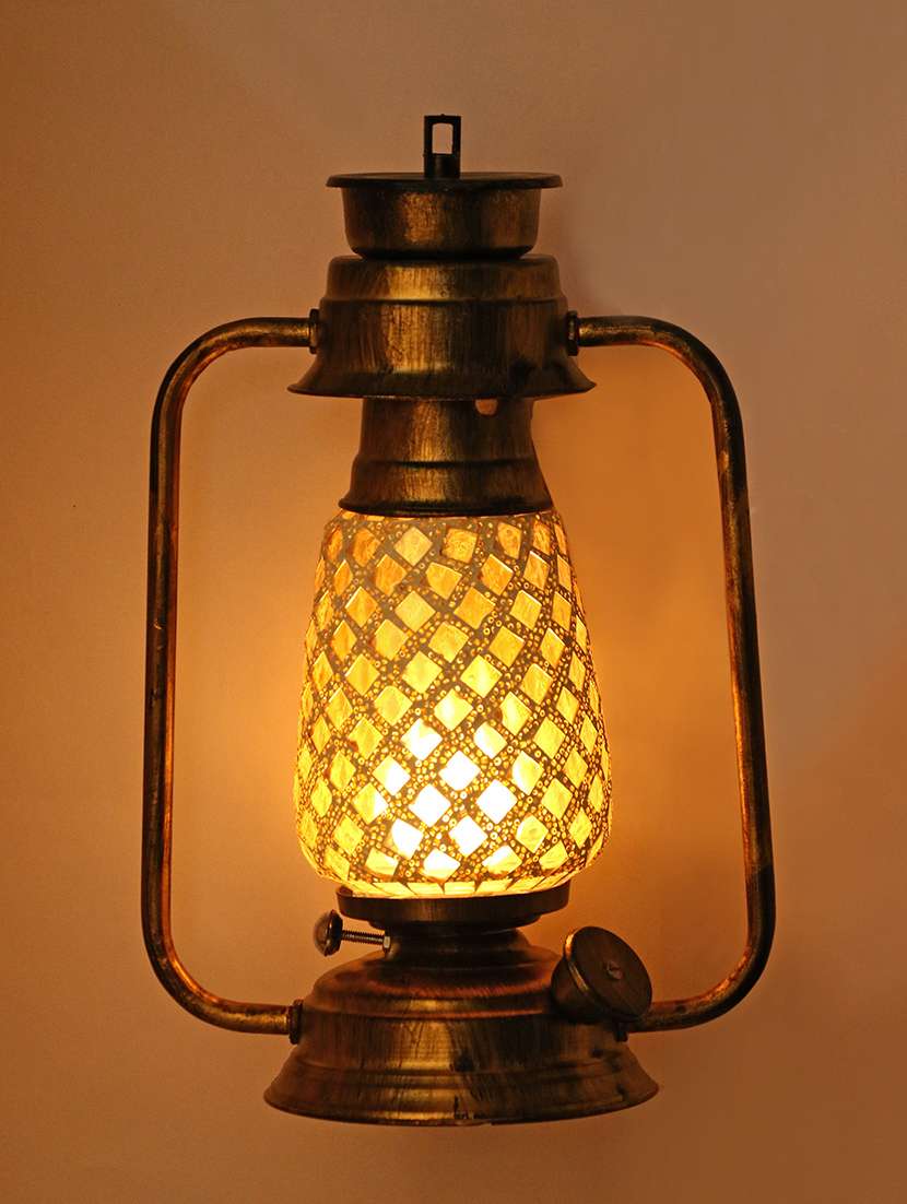 somil antique wall mount lantern lamp with glass hand decorated - 14236178 -  Standard Image - 1