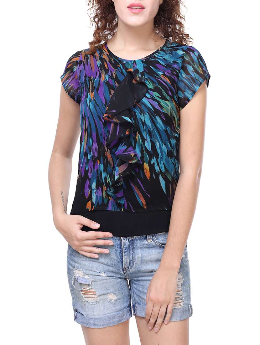 ruffle detail high-low top