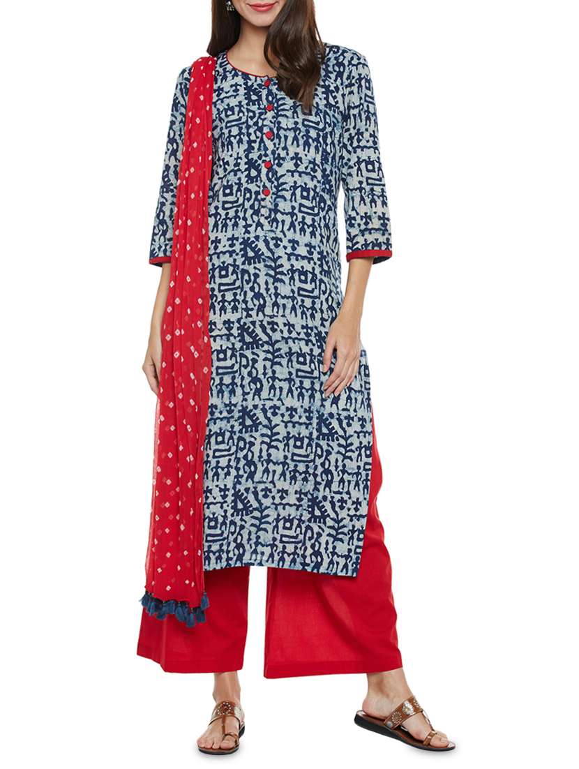 pinkshink tribal block print pure cotton dress material
