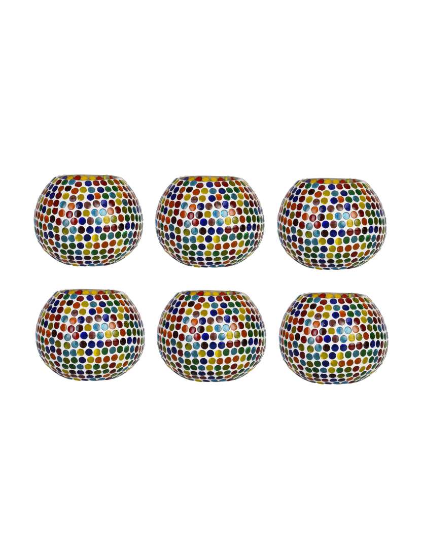 New Candle Tealight Votive Decorated With Colorful Chips & Beads(set Of 6)