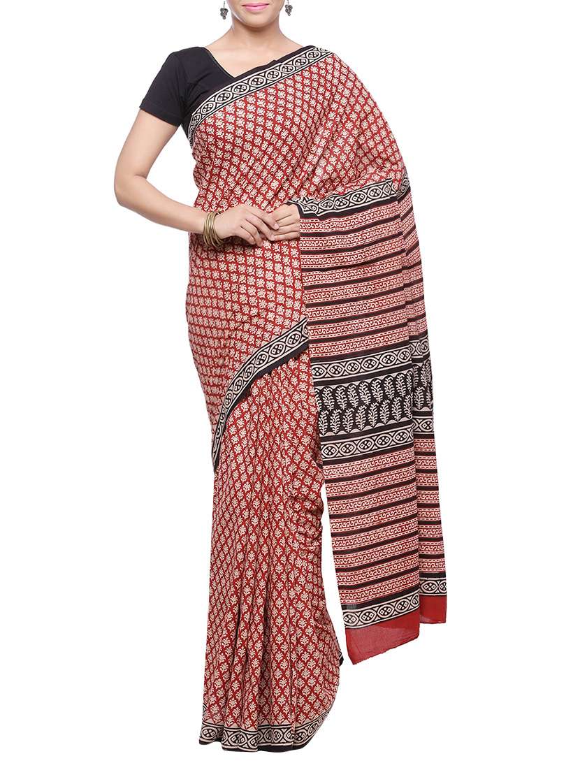 women's printed red colored saree