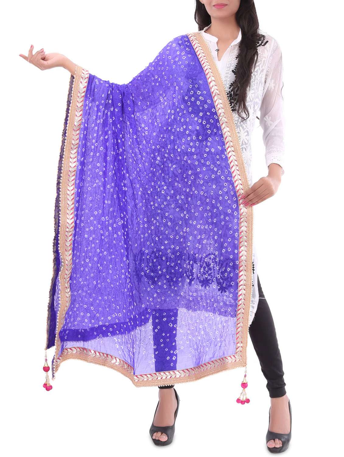 blue bandhani georgette dupatta - 14252671 - Zoom Image - 0