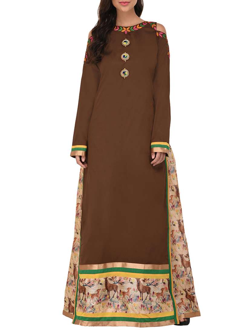 brown silk layered a-line kurta