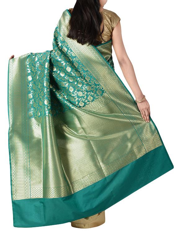 green silk banarasi saree with blouse - 14253437 - Standard Image - 1