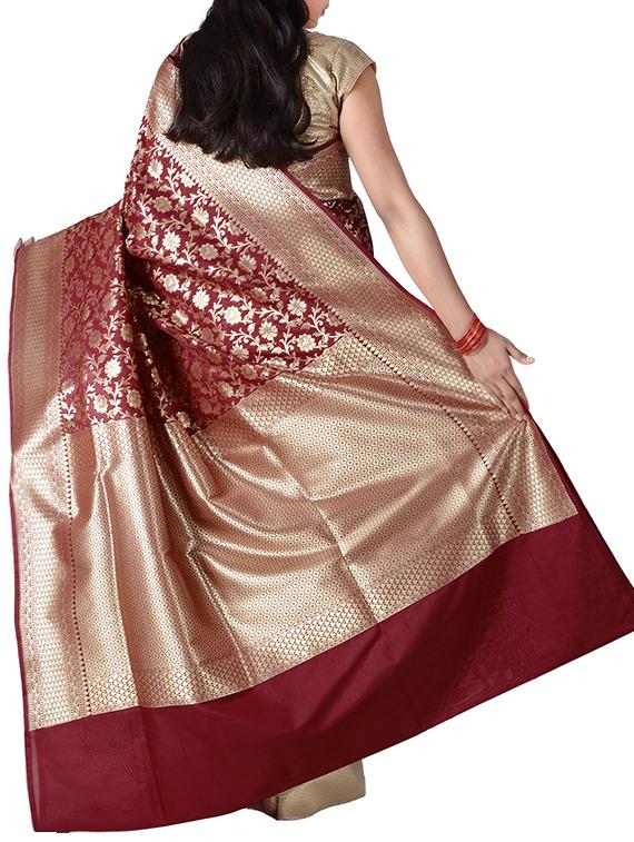 maroon silk banarasi saree with blouse - 14253438 -  Standard Image - 1