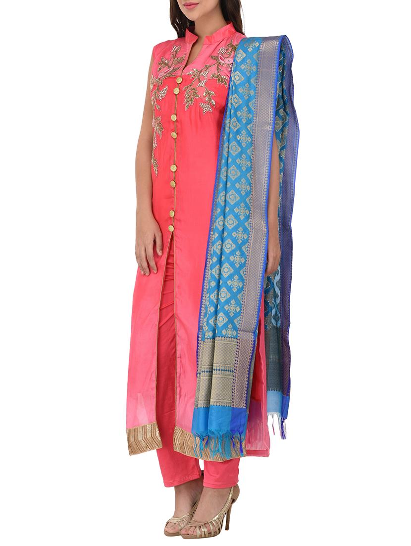 pink unstitched straight pant unstitched suit - 14254071 - Standard Image - 1