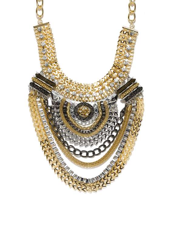 gold metal heavy statement necklace