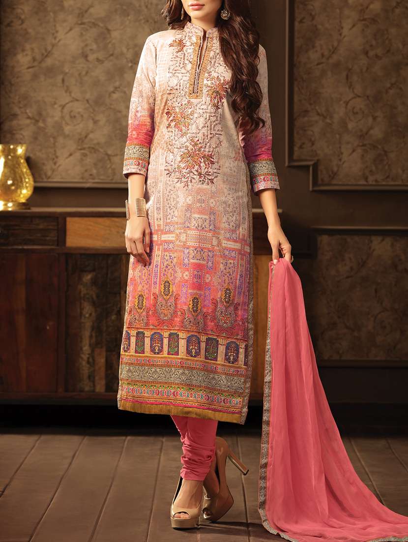 beige embellished unstitched churidaar suit