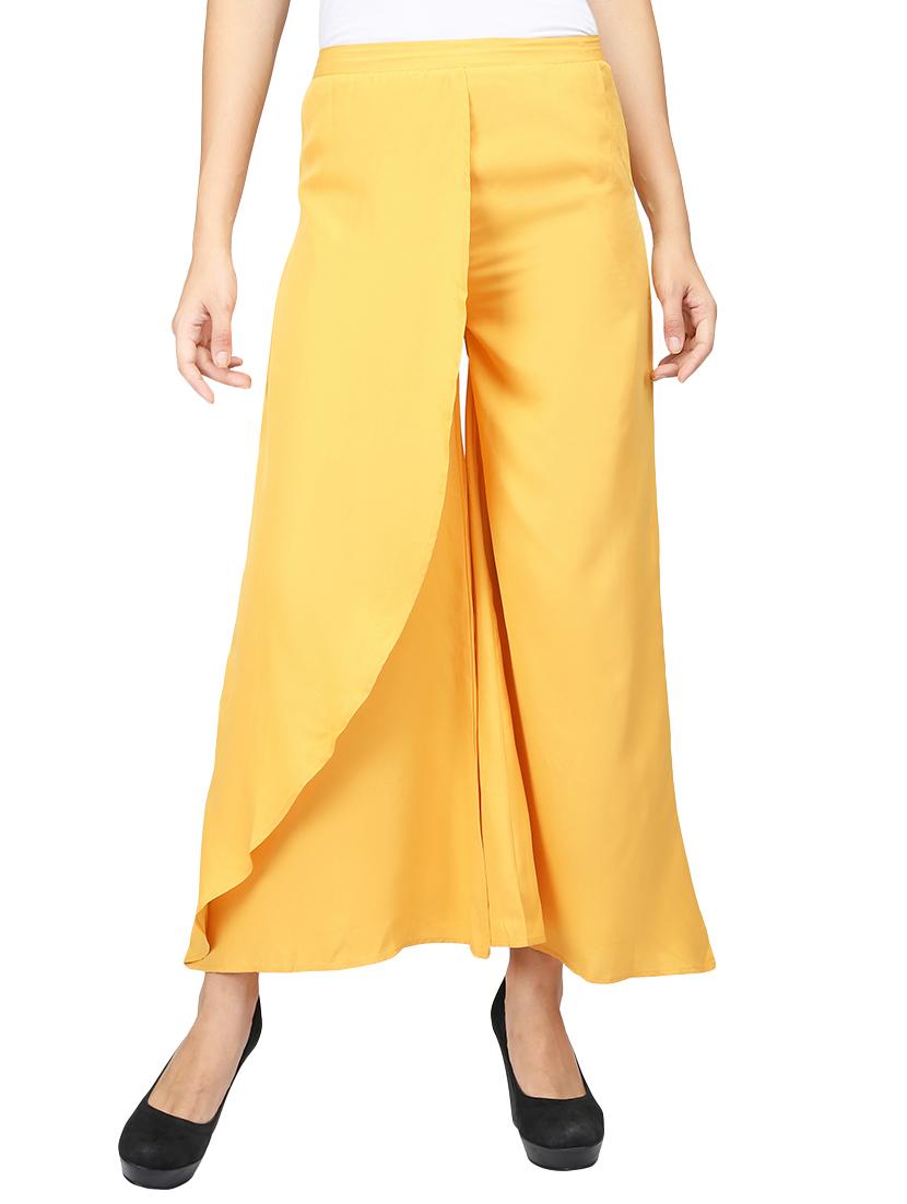 yellow crepe palazzos - 14260545 -  Zoom Image - 0