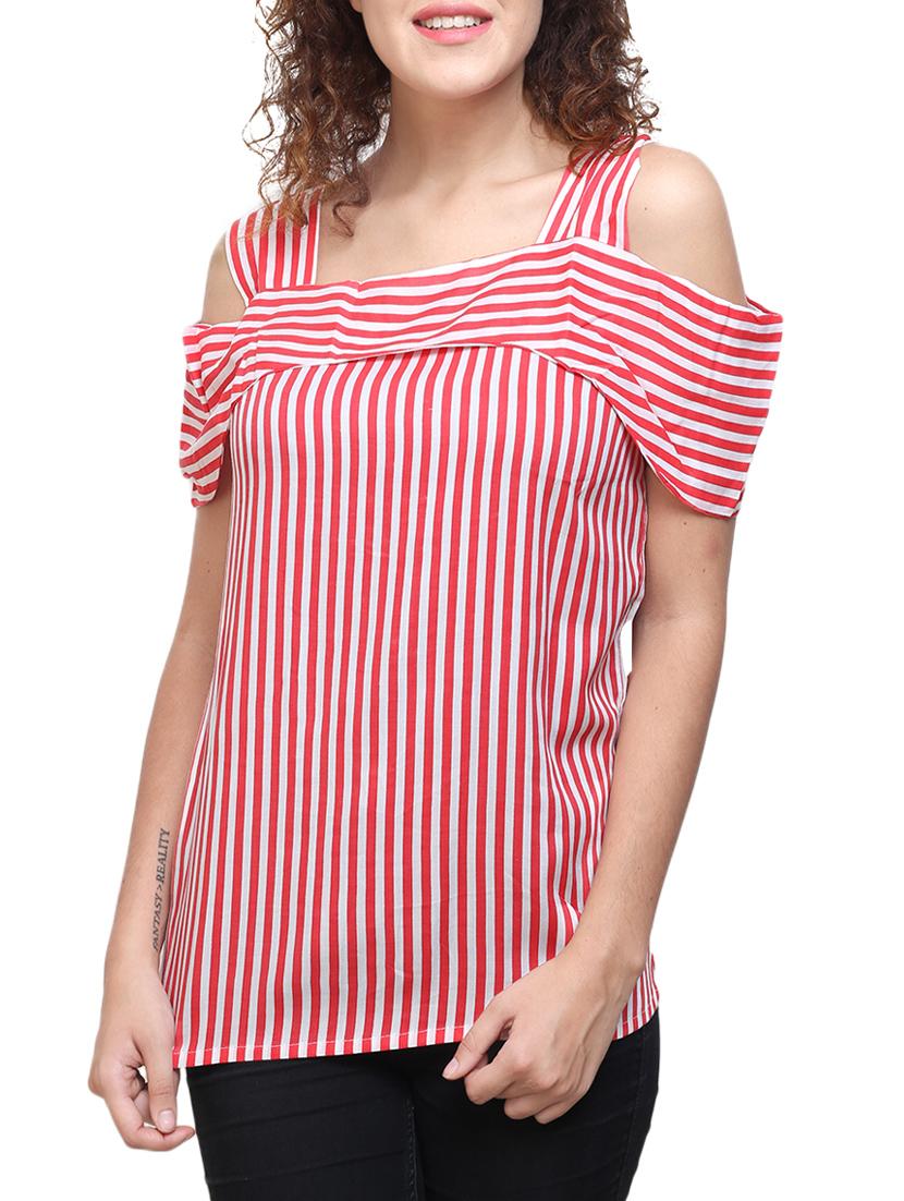 striped cold shoulder top - 14262320 -  Standard Image - 1