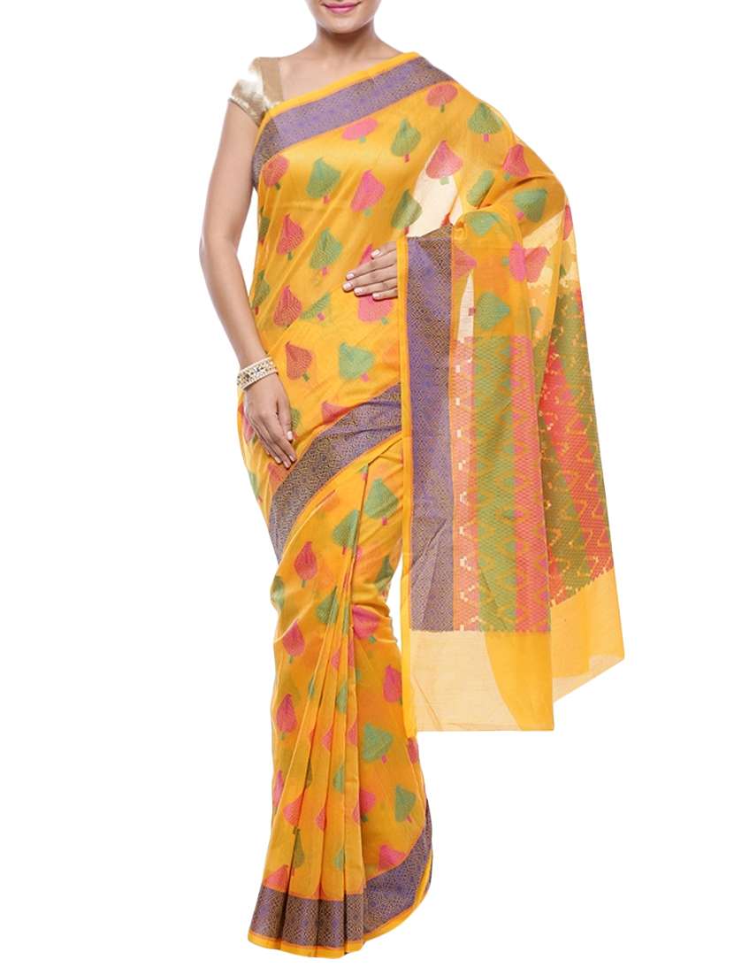 contrast motif woven saree with blouse