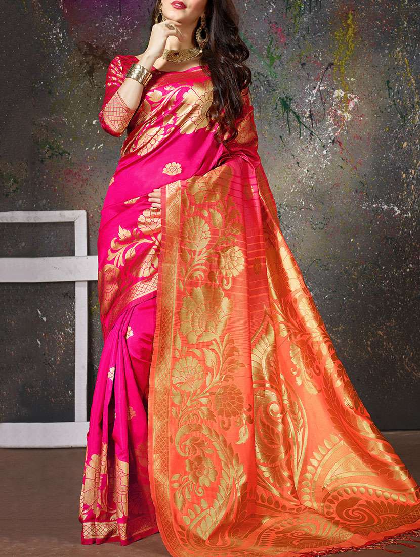 floral woven saree with blouse