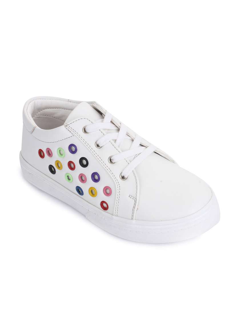 white leatherette lace up sneaker