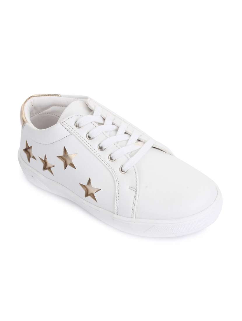 white leatherette lace up sneaker