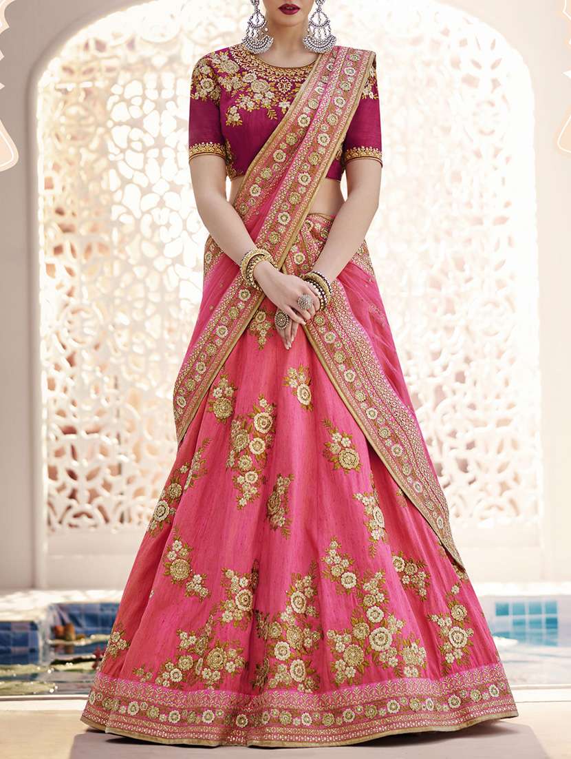 pink art silk flared lehenga