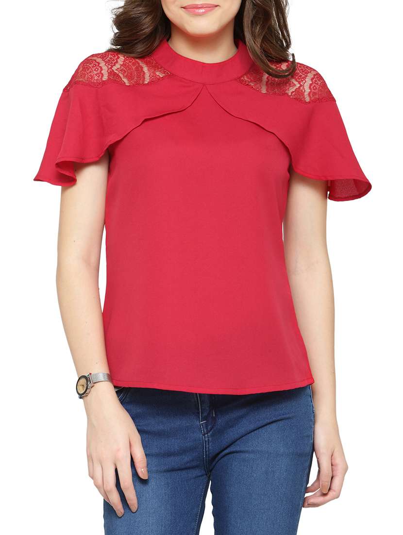 floral lace detail cape sleeved top