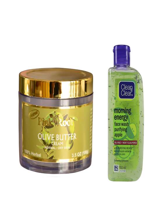pink root olive butter cream with clean & clear morning energy face wash purifying apple