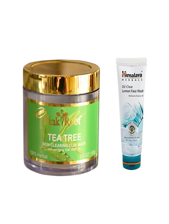 Pink Root Tea Tree Skin Clearing Clay Mask (100gm) With Himalaya Oil Clear Lemon Face Wash (100ml) Pack Of 2 - By