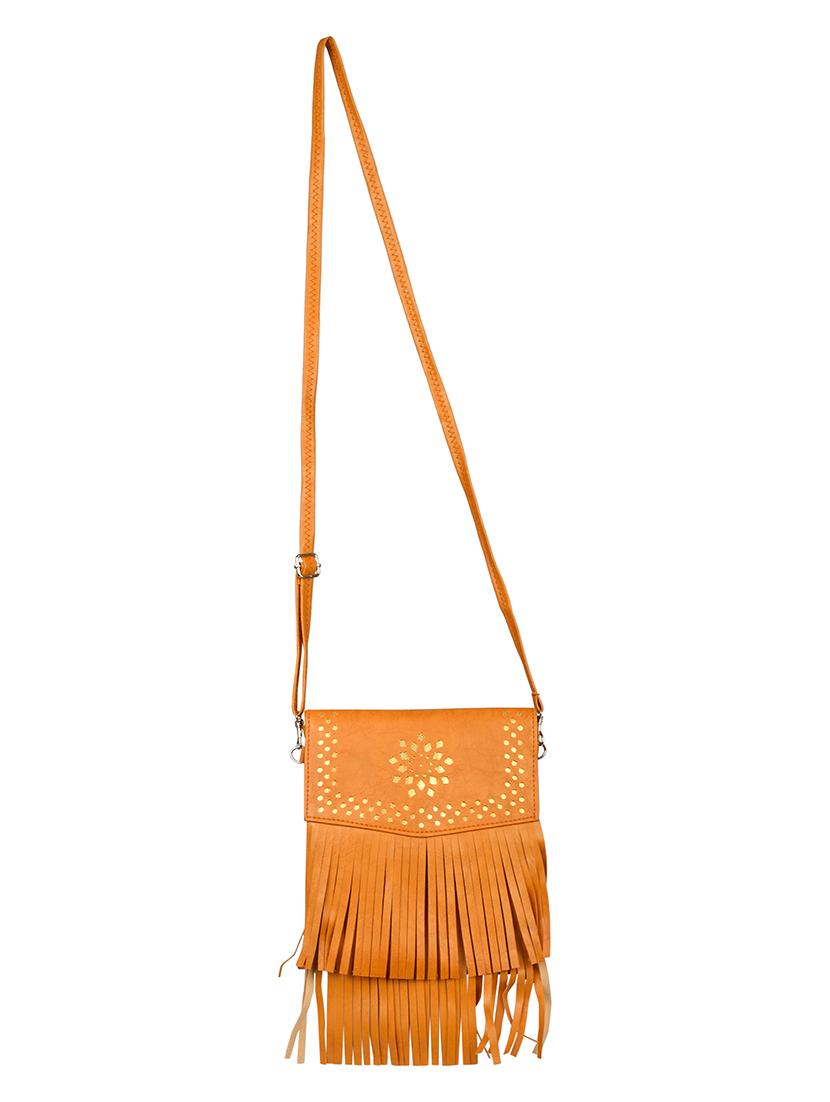 tan textured regular sling bag - 14326463 - Standard Image - 4