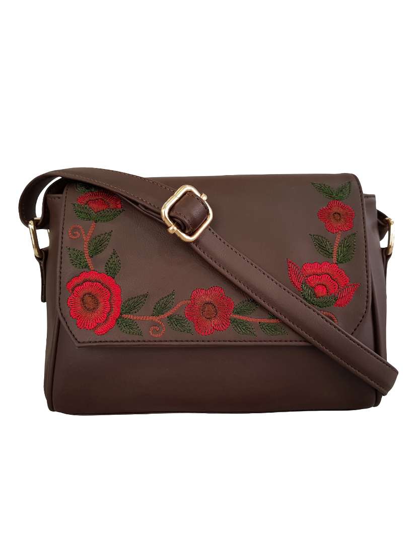 brown leatherette regular sling bag