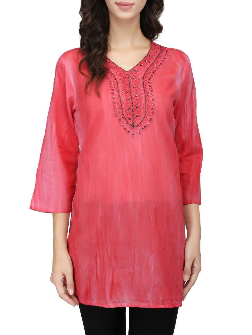 pink cotton straight kurti
