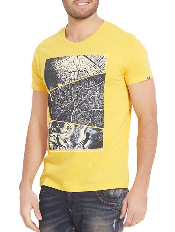 yellow cotton chest print t-shirt - 14332184 -  Standard Image - 1
