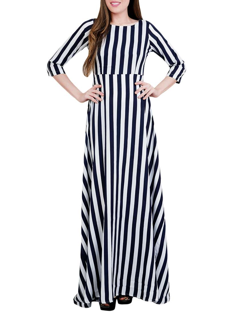 round neck striped maxi dress