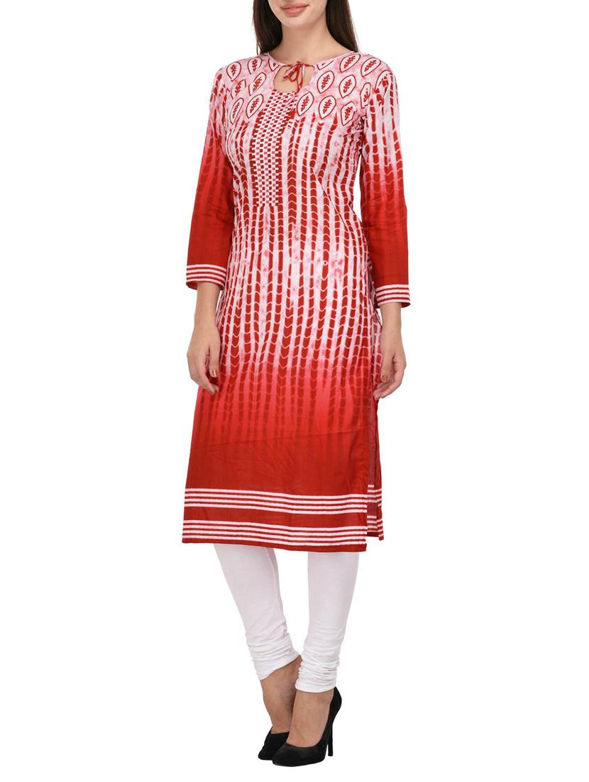red cotton unstitched kurta - 14340534 - Standard Image - 1