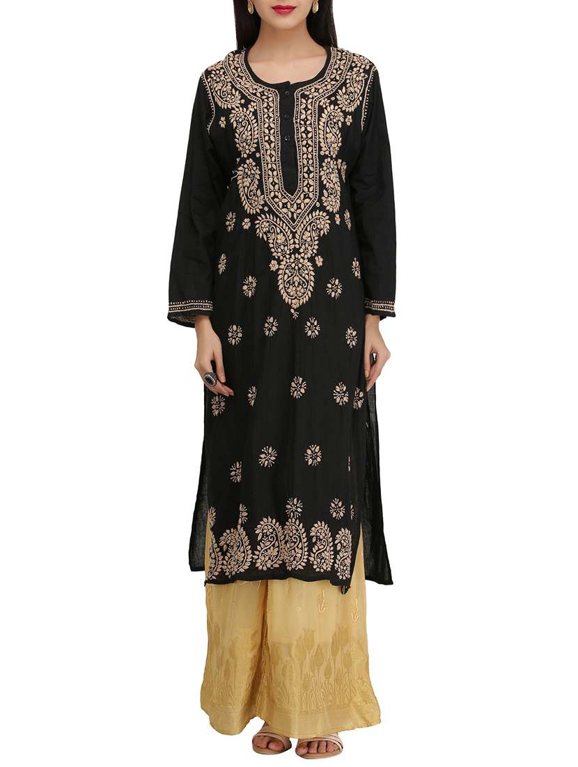 ada black cotton straight kurta