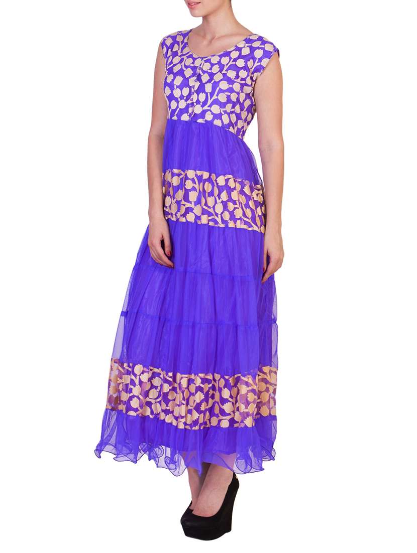 blue net flared dress material - 14348431 -  Standard Image - 1