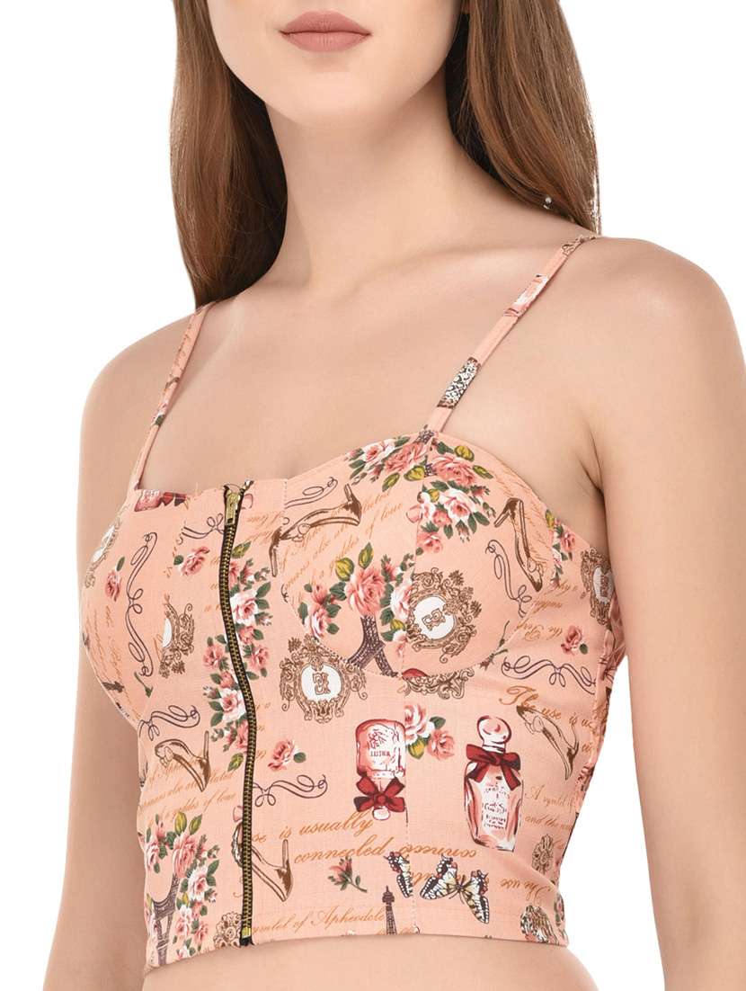 peach printed cotton lette bra - 14349065 - Standard Image - 1