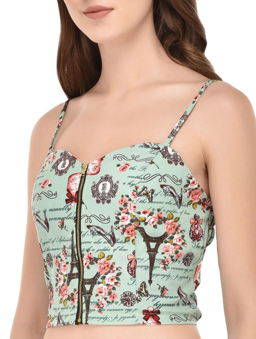 sea green printed cotton lette bra - 14349068 - Standard Image - 1