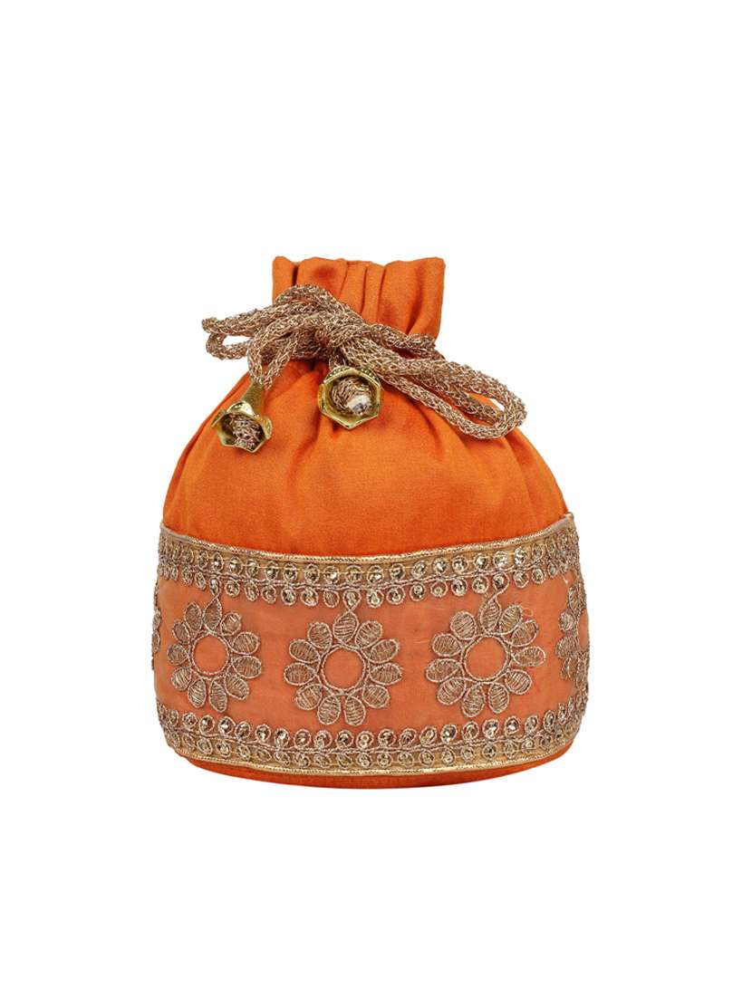orange silk ethnic potli
