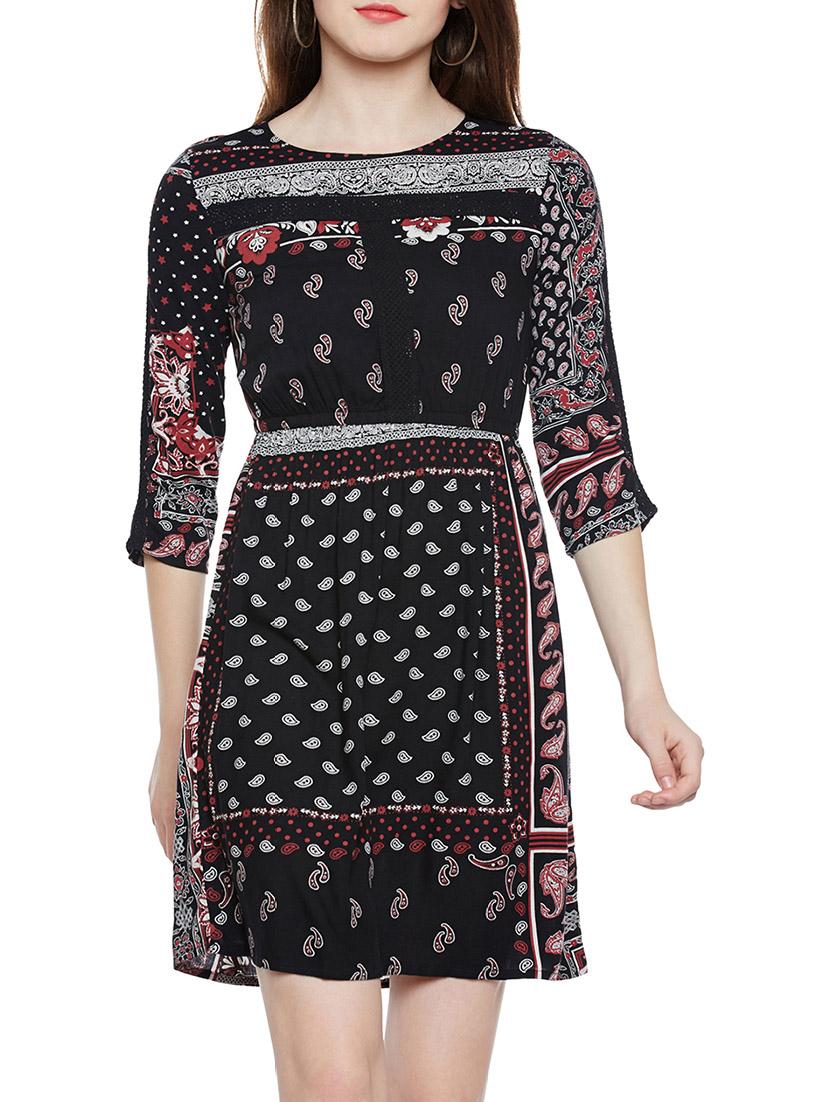 black printed viscose a-line dress - 14349900 -  Standard Image - 1