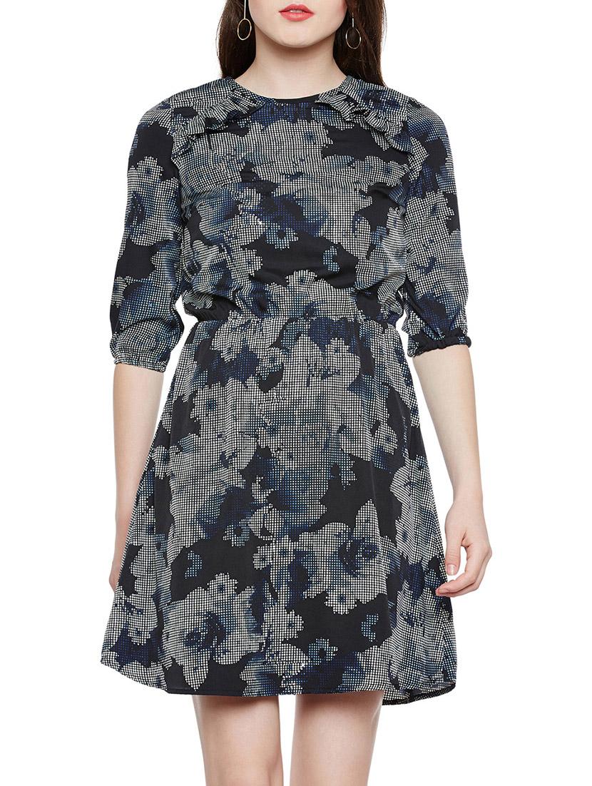 black floral printed a-line dress - 14349905 - Standard Image - 1