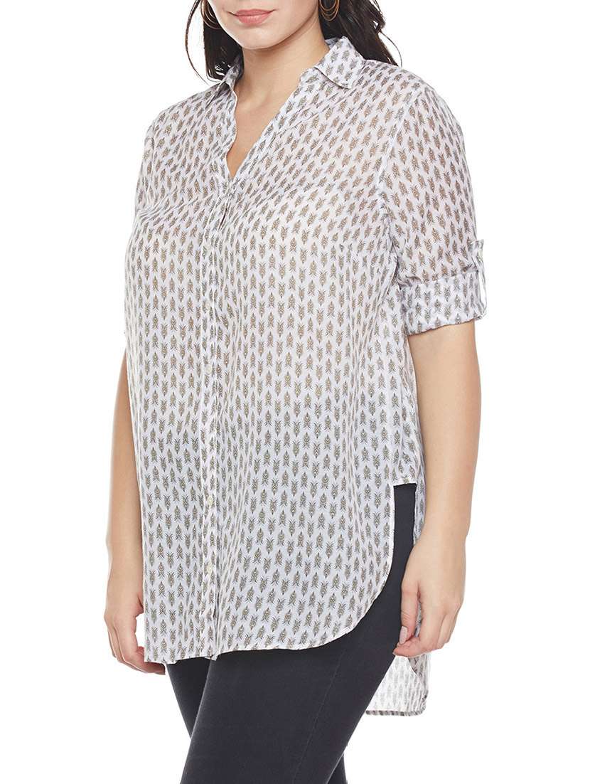 white printed plus shirt - 14349943 -  Standard Image - 1