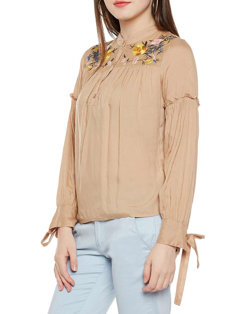 light brown embroidered viscose regular top - 14349973 - Standard Image - 1