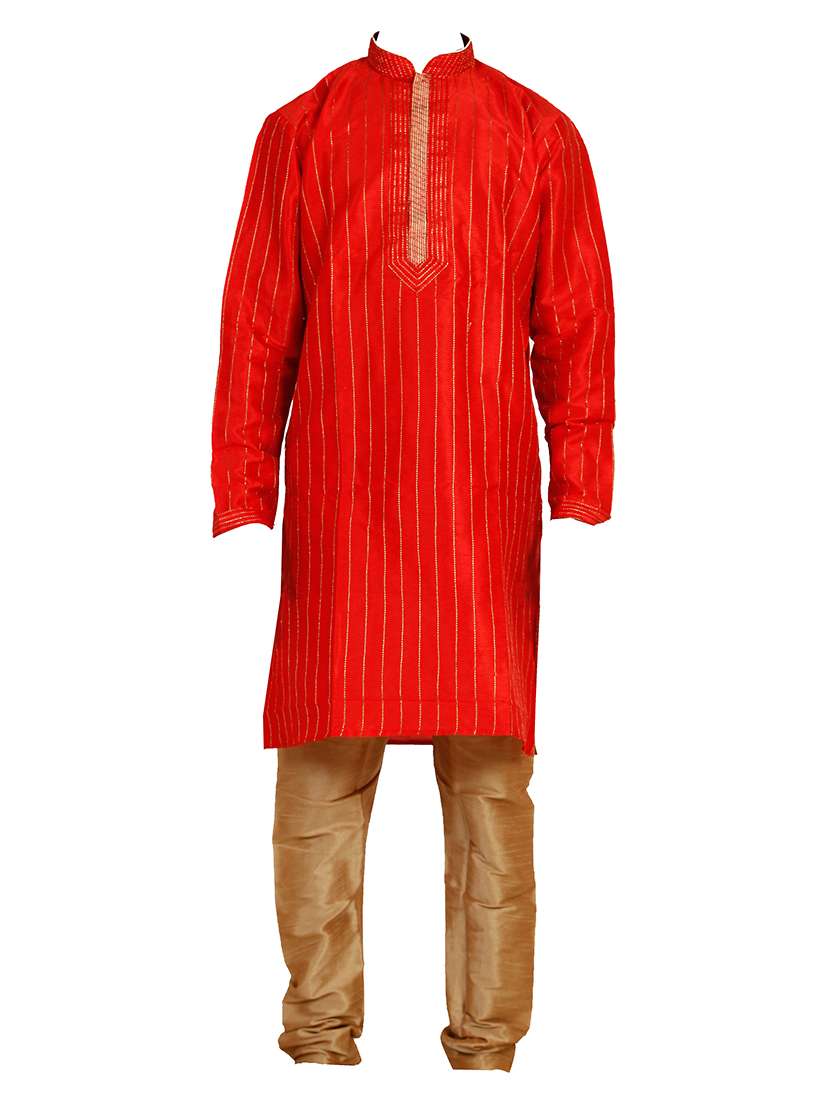 red silk kurta set