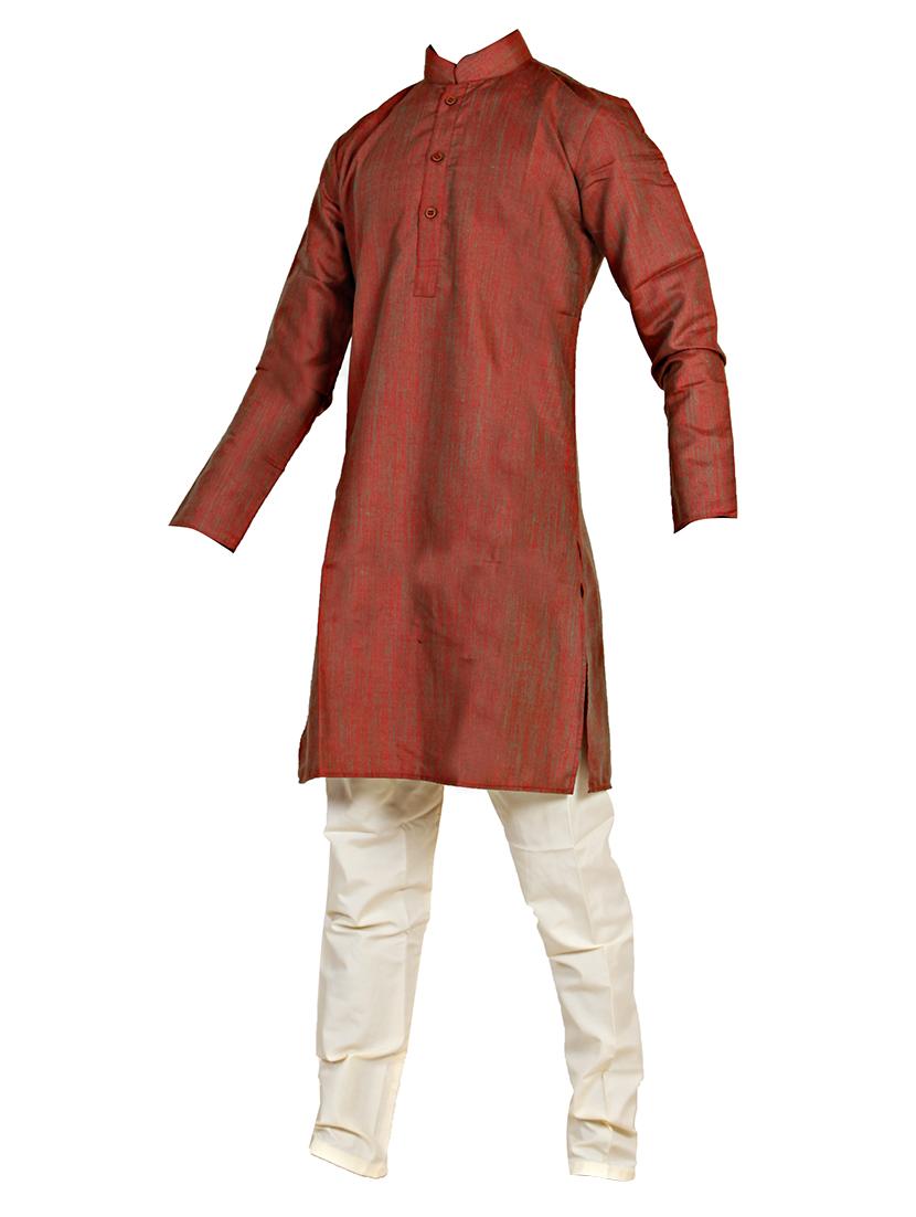 brown silk blend kurta set - 14352796 - Standard Image - 1