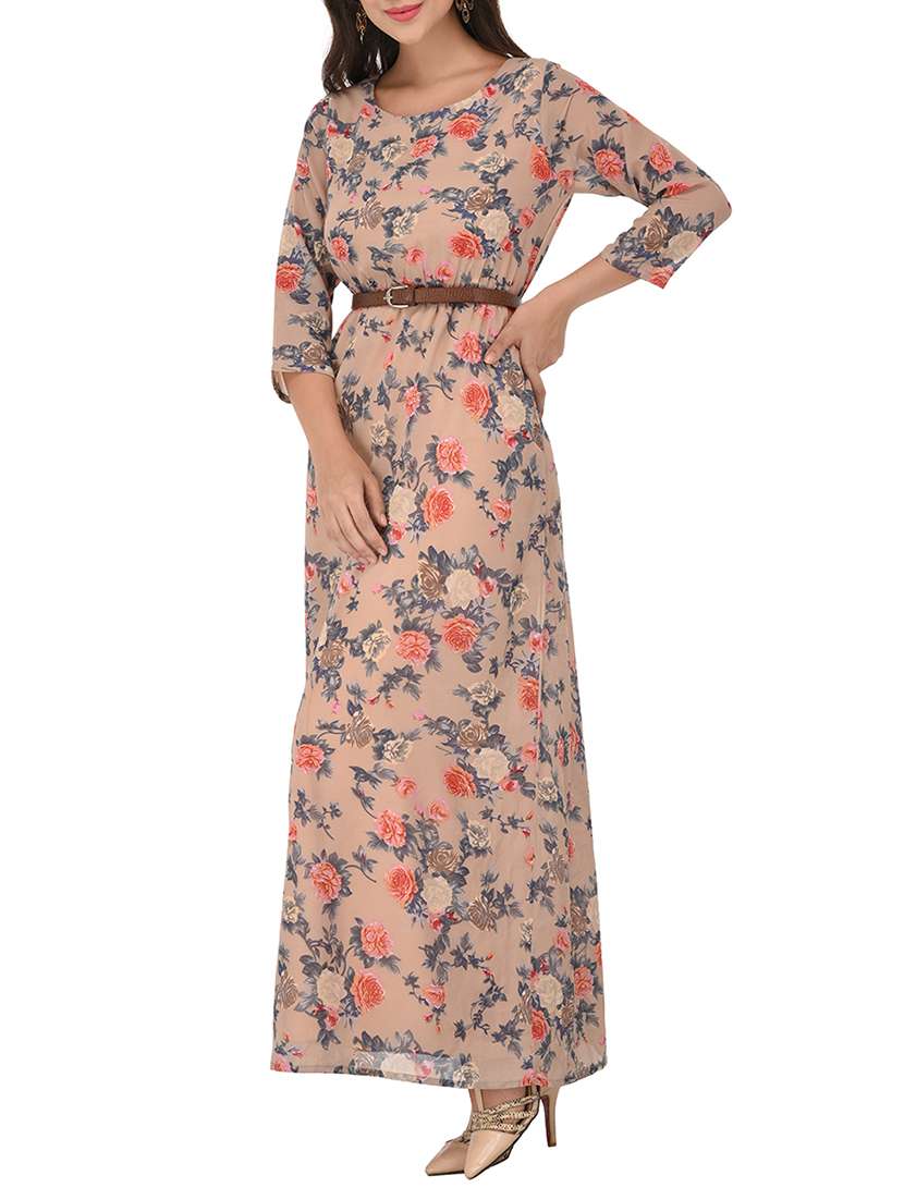 beige floral printed maxi dress - 14352806 -  Standard Image - 1