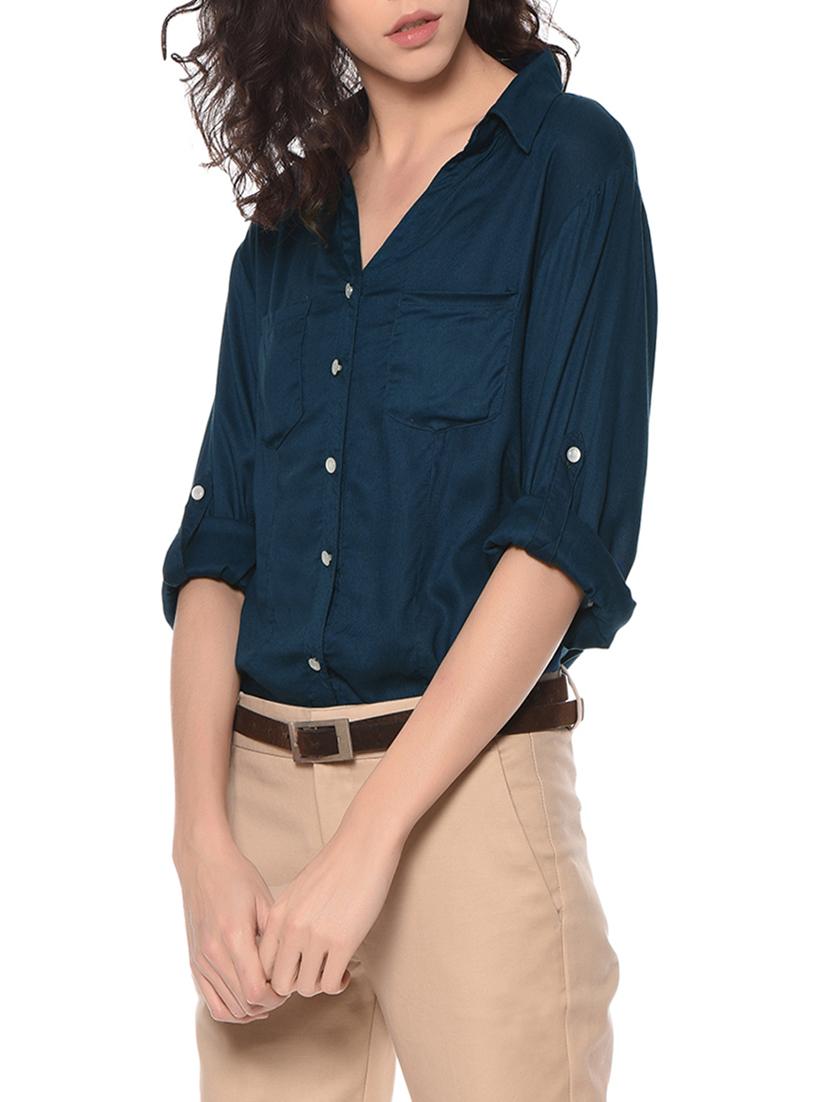 teal rayon regular shirt - 14352814 -  Standard Image - 1
