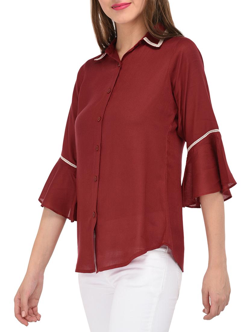 red rayon regular shirt - 14352819 - Standard Image - 1