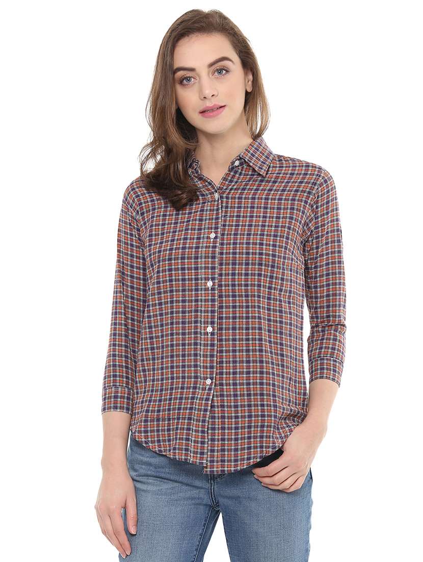 brown checkered cotton shirt
