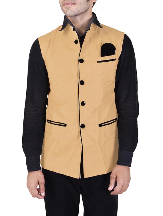 orange khadi nehru jacket - 14361358 -  Zoom Image - 0