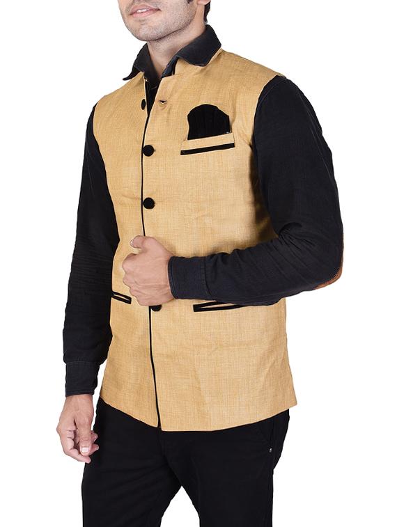 orange khadi nehru jacket - 14361358 -  Standard Image - 1