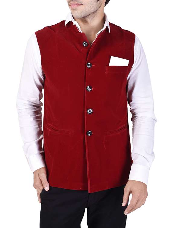 red velvet nehru jacket