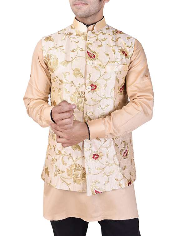beige silk nehru jacket