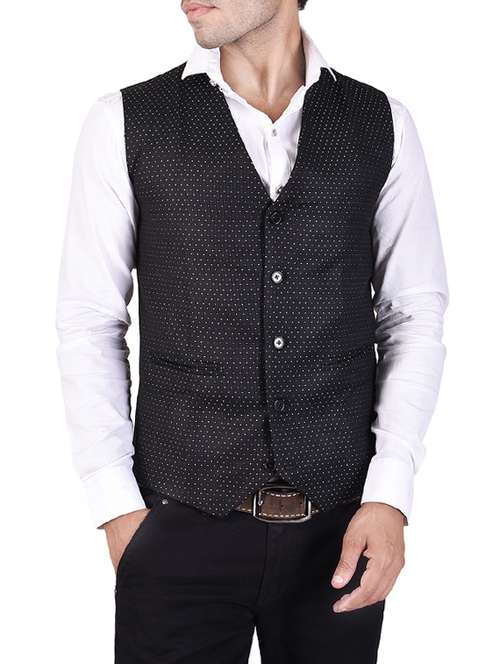 black cotton waist coat - 14361382 - Standard Image - 0