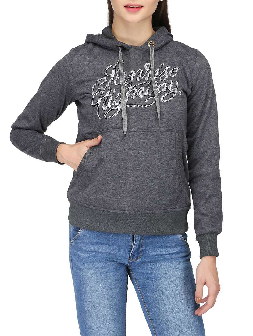 grey cotton poly blend hooded sweatshirt