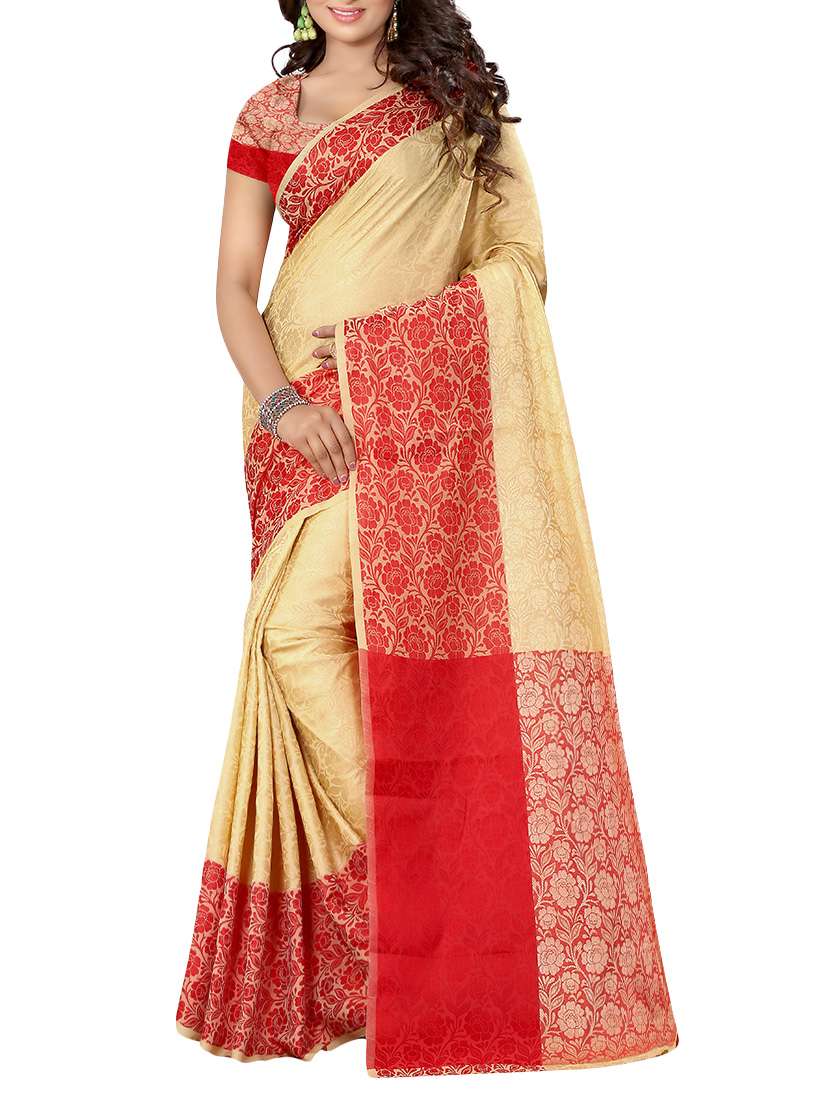 beige woven saree with blouse